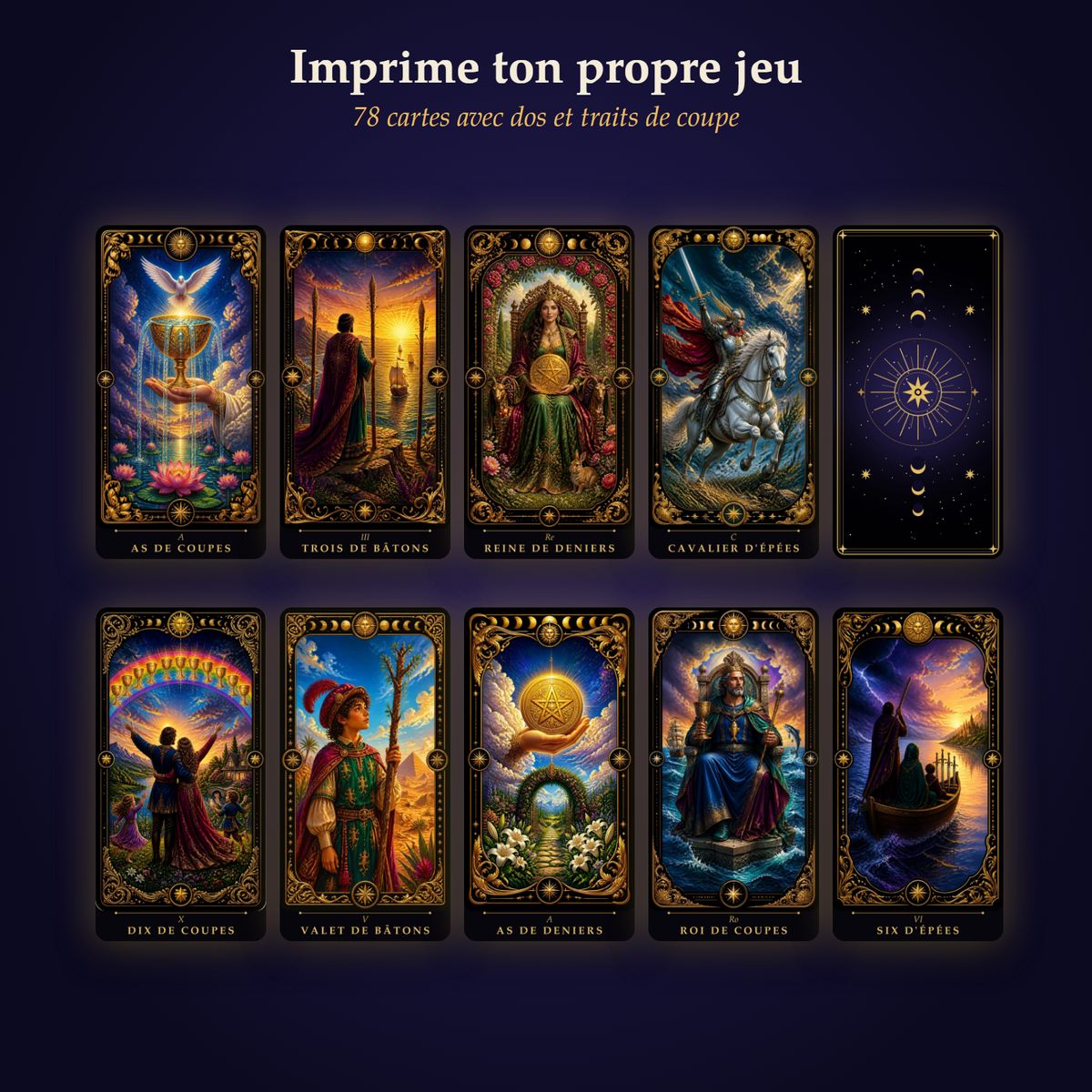 Cartes de Tarot à imprimer, avec les noms en français